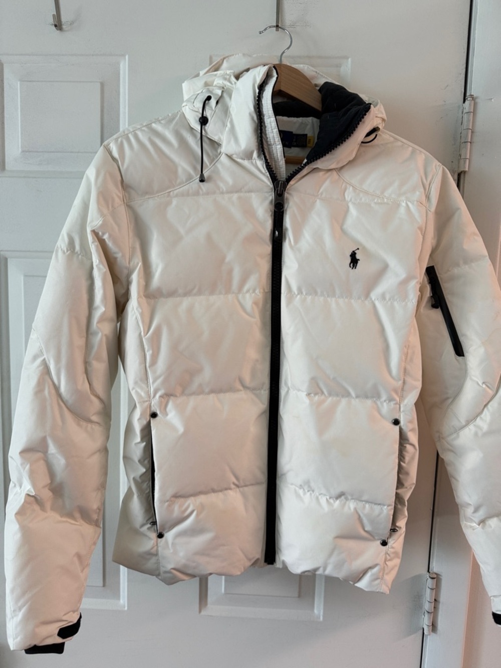 Polo Ralph Lauren Cream Quilted Puffer Jacket w/Hood Size Small 25% Duck Feather